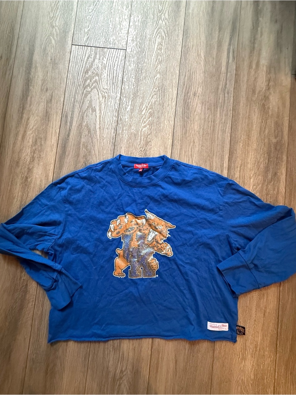 Mitchell & Ness Royal Blue cropped Long-Sleeve UK top